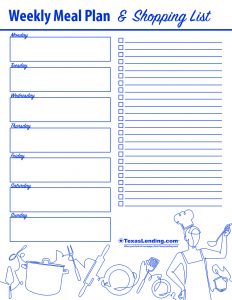 Weekly Meal plan and shopping list